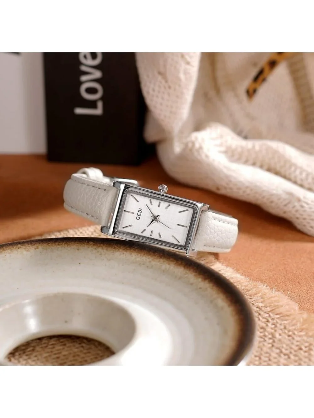 Women's White And Silver Analog Ultra-Thin Rectangle Vintage Square Wrist Watch